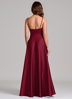 Azazie Amani Bridesmaid Dresses Burgundy A-Line Pleated Stretch Satin Dress image5