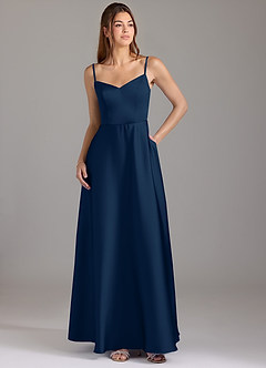 Azazie Marley Bridesmaid Dresses Dark Navy A-Line Off the Shoulder Stretch Satin Convertible Dress image3