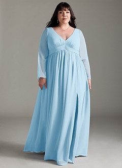 Azazie Teton Maternity Bridesmaid Dresses A-Line Long Sleeve Chiffon Floor-Length Dress image9
