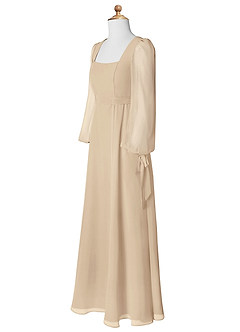 Azazie Leonia Vestido de Champán de Gasa/ Chiffon de Acampanado con Con bolsillos image9