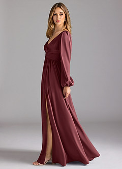 Azazie Norah Vestidos de damas de honor Vestido de Merlot de Satén Elástico de Corte en A image4