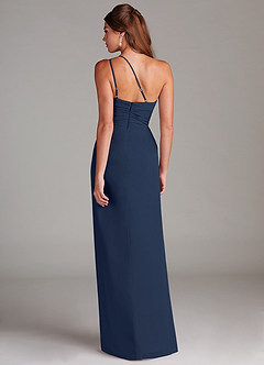 Azazie Eren Robes de demoiselle d'honneur Robe Fourreau en Mousseline de soie Ue épaule Bleu Marine Foncé image7