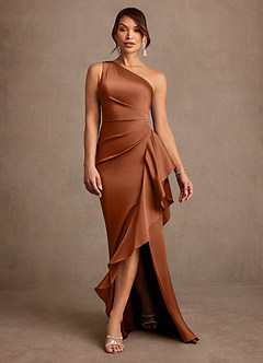 Azazie Yvette Mother of the Bride Dresses Copper Sheath One Shoulder Stretch Satin Dress image3