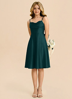 Azazie Bear Junior Jurk van Stretch Satijn met A-Lijn Sweetheart Halslijn Pijnboom image5