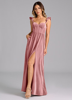 Azazie Denisse Bridesmaid Dresses Dusty Rose A-Line Ruched Velvet Dress image1