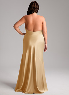 Azazie Lorena Robes de demoiselle d'honneur Robe Sirène en Satin extensible Plissée Or image2