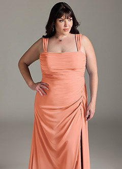 Azazie Jesaphine Bridesmaid Dresses Sunset Sheath Bow Chiffon Dress image13