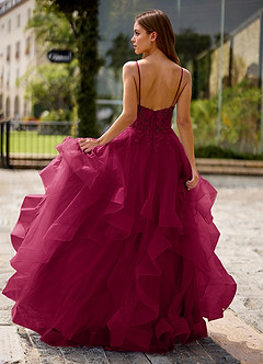 Spitze Burgunderrot Ballkleid aus transparenter Spitze image2