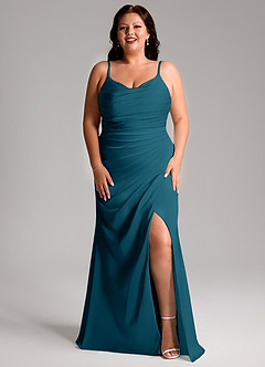 Azazie Deandra Bridesmaid Dresses Ink Blue Mermaid Pleated Stretch Satin Dress image9
