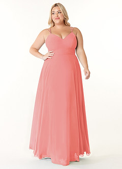 Azazie Janine Bridesmaid Dresses Coral A-Line V-Neck Chiffon Dress image6