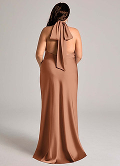 Azazie Velli Bridesmaid Dresses Bronzer Mermaid High Neck Stretch Satin Dress image7