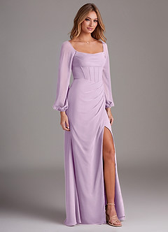 Azazie Charissa Bridesmaid Dresses Frosted Lilac Sheath Long Sleeve Chiffon Dress image5