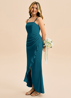 Azazie Buzzy Junior Ink Blue Sheath Pleated Chiffon Dress image1