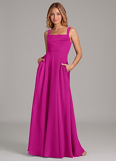 Azazie Shaude Bridesmaid Dresses Fuchsia A-Line Pleated Chiffon Dress image1