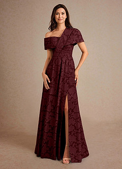 Azazie Milton Mother of the Bride Dresses Cabernet A-Line Pleated Floral Burnout Dress image4