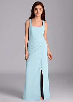 Azazie Mero Junior 인어 주름진 쉬폰 플로어 길이 주니어 신부 들러리 드레스 image6