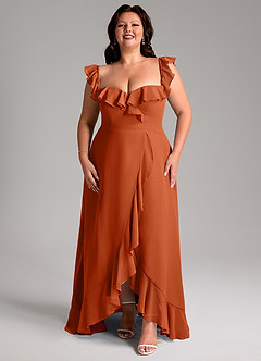 Azazie Lyra Abiti da Damigella Abito Convertibile A-Line in Chiffon Arancia Bruciata image15