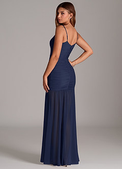 Azazie Aimie Jurken voor bruidsmeisjes Jurk van Mesh met Zeemeermin Donkere Marine image2