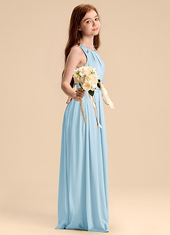 Azazie Bibiane Junior Sky Blue A-Line Pleated Stretch Satin Dress image5