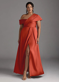 Azazie Milton Mother of the Bride Dresses Rust A-Line Pleated Stretch Satin Dress image9