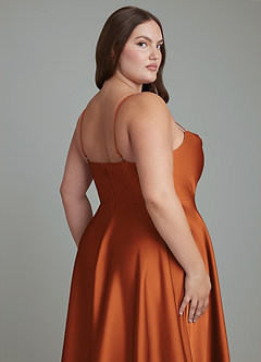 Azazie Elle Bridesmaid Dresses Cinnamon A-Line Pleated Stretch Satin Dress image15