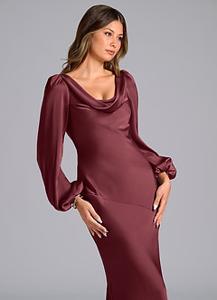 Azazie Rylina Brautjungfernkleider Meerjungfrau-Linie Langarm Stretch-Satin Kleid Merlot image6