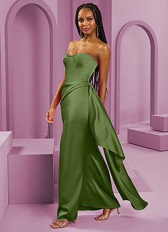 Barbie ♥ Azazie Robes de demoiselle d'honneur Robe Fourreau Convertible en Satin extensible Sans bretelle Genévrier image6