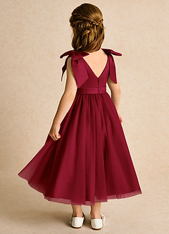 Azazie Serene Flower Girl Dresses Burgundy Ball-Gown Bow Matte Satin Dress image3