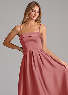 Azazie Lucienne 신부 들러리 드레스 A라인 주름진 스트레치 새틴 발목 길이 드레스 image2