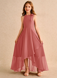 Azazie Boop Girls Formal Blumenmädchenkleider A-Linie Schleifen Chiffon Kleid Antike Rose image5