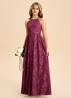 Azazie Arianthe Junior Mulberry A-Line Pleated Floral Burnout Dress image6