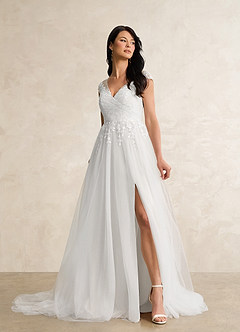 Azazie Bellisima Vestidos de novia Vestido de Diamante Blanco de Tul de Corte en A con Cuello en V image10