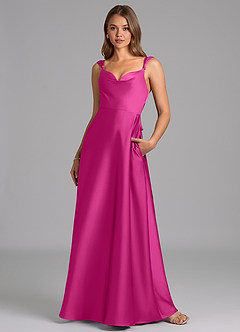 Azazie Beatrice Final Sale Fuchsia A-Line Sweetheart Neckline Stretch Satin Dress image4