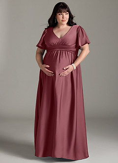 Azazie Verna Maternity Bridesmaid Dresses A-Line Ruched Stretch Satin Floor-Length Dress image13