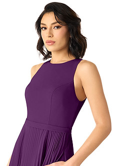 Azazie Lindie Bridesmaid Dresses Grape A-Line Scoop Pleated Chiffon Dress image4