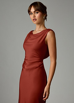 Azazie Kieryn Robes de demoiselle d'honneur Robe Sirène en Satin extensible Plissée Terracotta image6