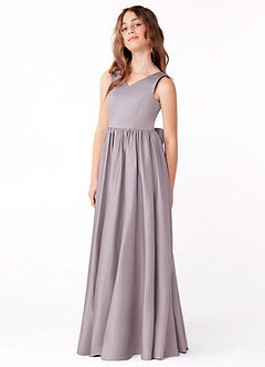 Azazie Hathaway Junior A-Linie Schleifen Matte Satin Kleid Dämmerung image4