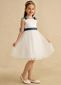 Azazie Lona Blumenmädchenkleider A-Linie Schleifen Matte Satin Kleid Elfenbein Neptun image1