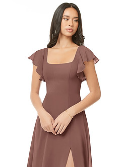 Azazie Bondi Bridesmaid Dresses Espresso A-Line Ruched Chiffon Dress image4
