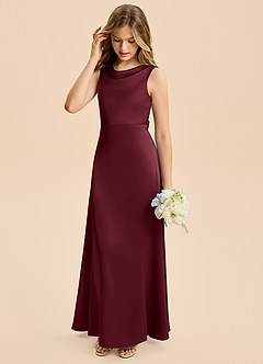 Azazie Kiki Junior Cabernet A-Line Bow Stretch Satin Dress image4