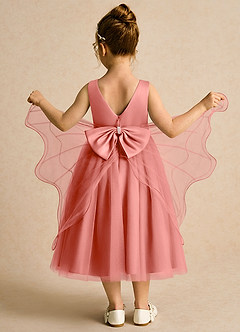 Azazie Pear Flower Girl Dresses Salmon Pink Ball-Gown Bow Tulle Dress image3