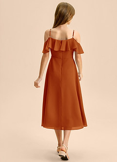 Azazie Kamilla Junior Abito A-Line in Chiffon a Spalla Scoperta Paprika image2