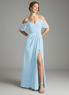 Azazie Dakota Bridesmaid Dresses Sky Blue A-Line V-Neck Pleated Chiffon Dress image1