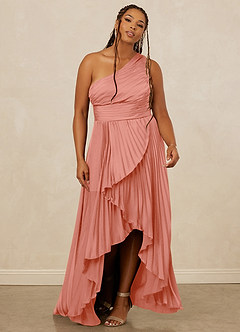 Christian Siriano Bridal for Azazie 1008 Bridesmaid Dresses Coral A-Line One Shoulder Stretch Satin Dress image9