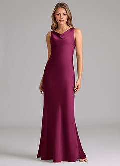 Azazie Allettie Bridesmaid Dresses Red Plum Mermaid Stretch Satin Dress image6
