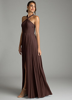 Azazie Afra Abiti da Damigella Abito A-Line in Chiffon Plissettato Ganache image4