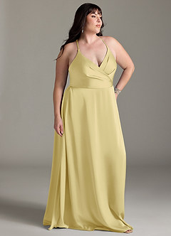 Azazie Davis Bridesmaid Dresses Lemon Sorbet A-Line Pleated Stretch Satin Dress image9