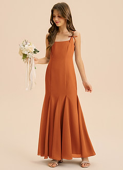 Azazie Evey Junior Abito Sirena in Chiffon Plissettato Cannella image1