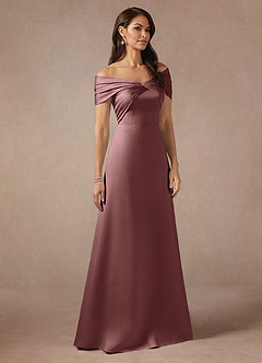 Azazie Amelia Mother of the Bride Dresses Vintage Mauve A-Line Off the Shoulder Stretch Satin Dress image4
