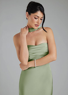 Azazie Marryn At-home Try On Dresses Dusty Sage Mermaid Sweetheart Neckline Stretch Satin Dress image7